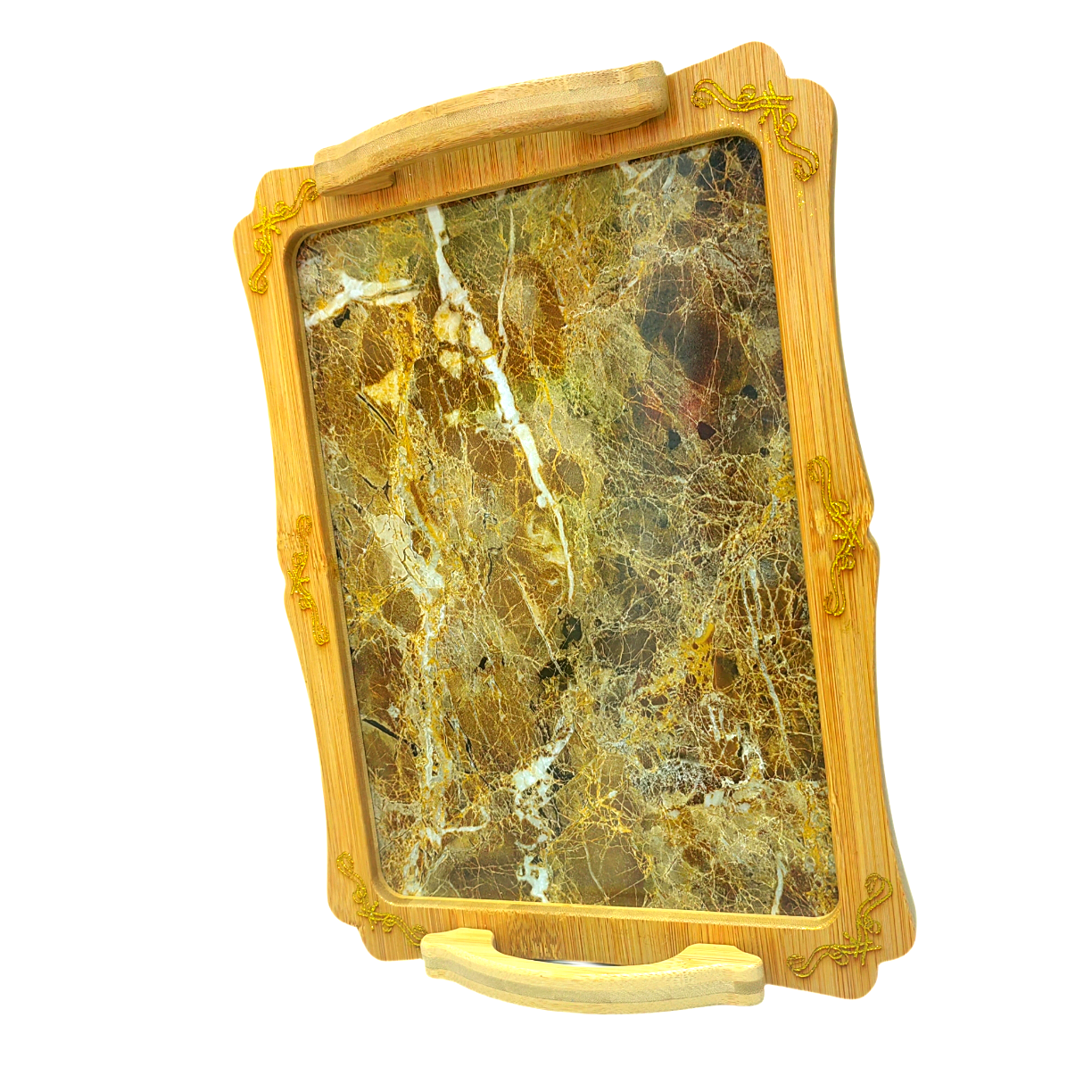 Jiehao bamboo factory direct sales rectangular double-ear golden lace smooth exquisite glass plate double-ear tray undefined