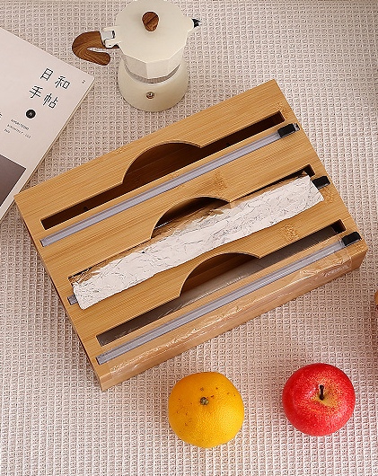 Jiehao bamboo foil cutter Plastic wrap storage box Kitchen drawer storage box wall hanging waxed paper divider details Picture