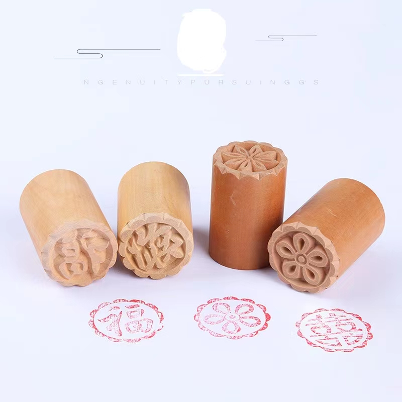 Wooden seal Su-style moon cake mung bean cake bean paste bag dim bread steamed bun steamed bun white skin pastry pattern pasta 3.5cm steamed bun seal Fu bread brand mould box contains wooden raw wood color solid wood fresh meat moon cake shape full figure