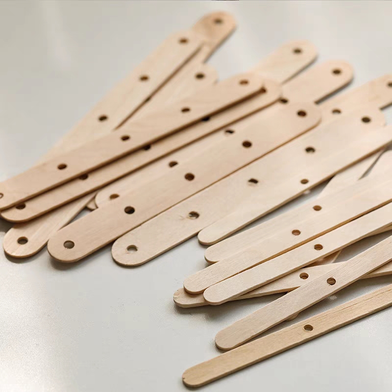 Perforated ice cream stick Colored wood chip round wood stick DIY handmade material 5 holes 3 holes Popsicle stick with holes Item Picture