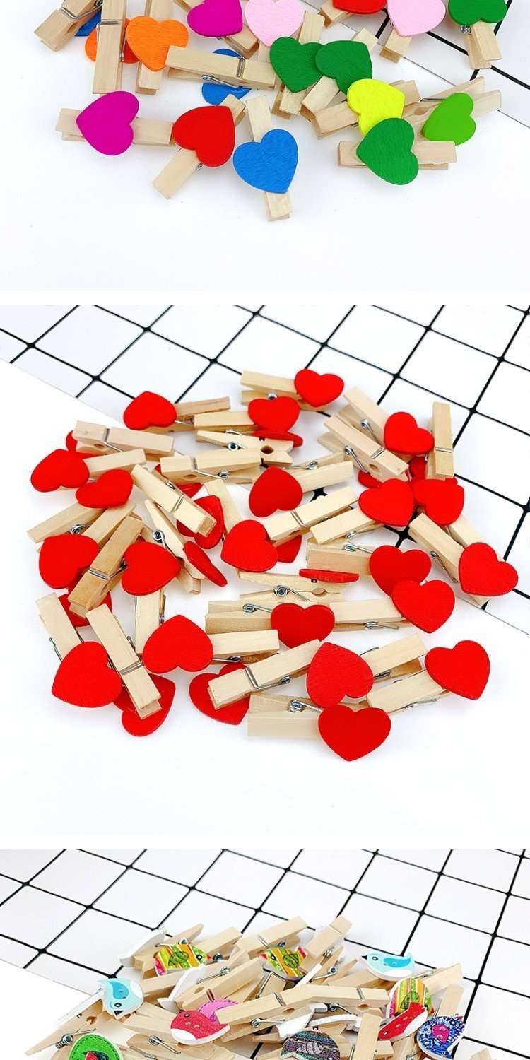 Jiehao card clip Card clip Wooden color love clip heart heart wood clip photo photo wall clip Item Picture