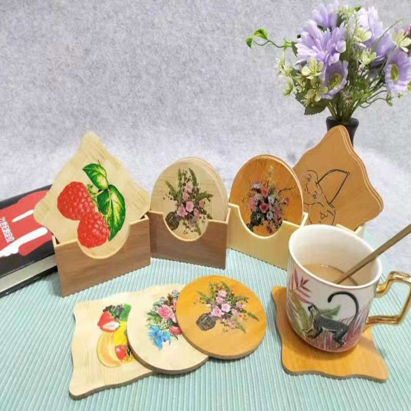 Jiehao bamboo white cup holder exquisite processing durable creative polygon bowl mat can non-slip heat insulation home dining mat full figure