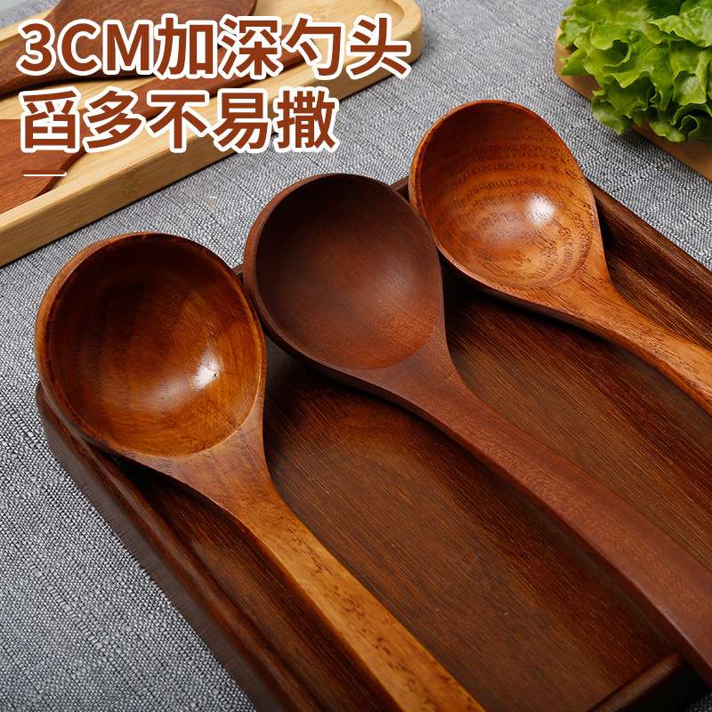 Jiehao bamboo bamboo spoon soup spoon Large wooden spoon long handle large soup spoon wooden spoon home large Japanese and Korean spoon porridge spoon details Picture