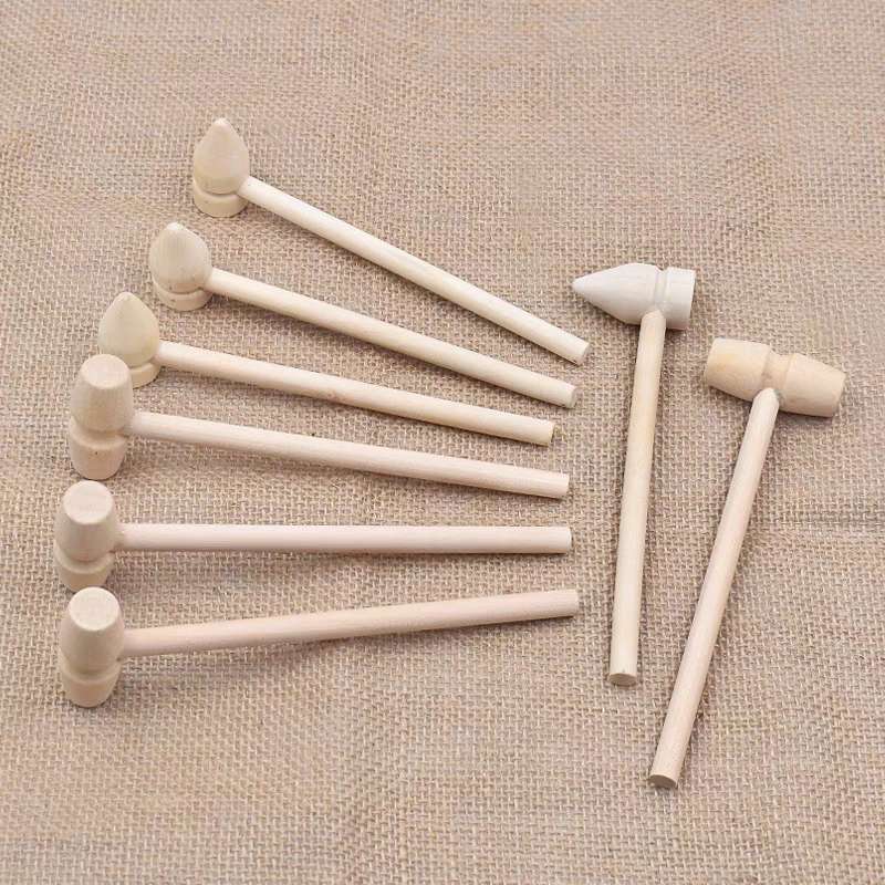 Small wooden hammer mini children's flat head mallet anti-fall toy Creative diy grab round head wood chisel wood groove Item Picture