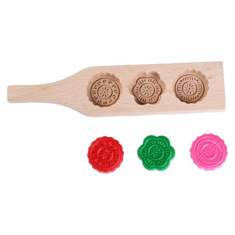 Wooden baking mould bread mould moon cake steamed bread mung bean cake noodles card snack biscuit mould green ball three-hole mould beech wood Qingming fruit mung bean cake moon cake mould pasta make pumpkin cake ice crust pattern steamed bread household goods Item Picture