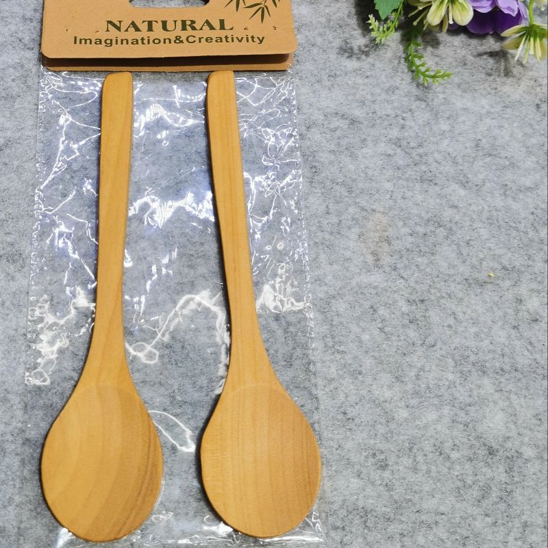 Jihao bamboo wooden Japanese dessert round spoon natural wood color baby rice spoon honey spoon